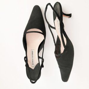 Manolo Blahnik Black suede slingbacks